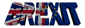 Brexit text with Ballot paper and British and Eu flags illustration